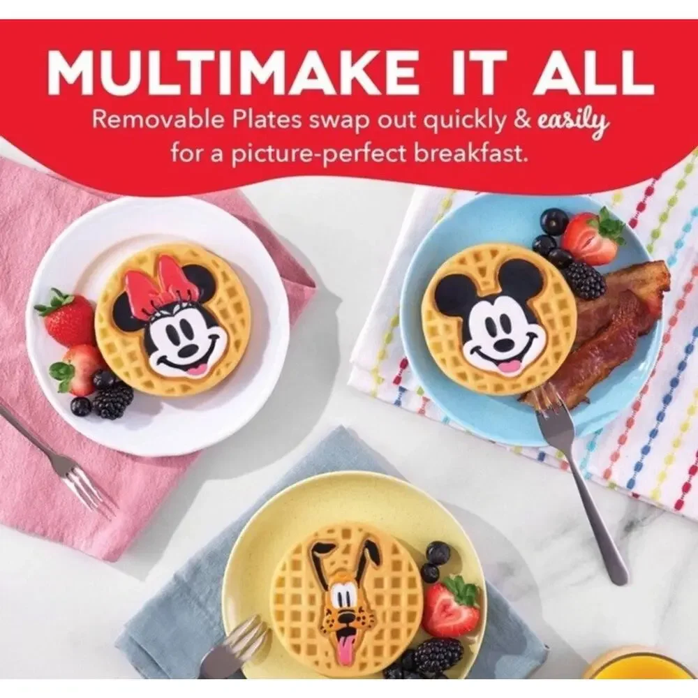 Disney Dash Multimaker Mini Waffle Maker System Mickey Minnie Pluto Plates 4”